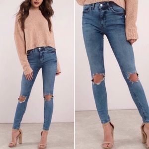 Free People Busted Knee Skinny Ankle Jeans Size 27 Distressed Stretch Blue Denim